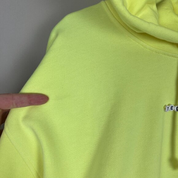 Teddy Fresh‎ Hoodie Womens XL Highlighter Neon Yellow Cropped 100% Cotton Beaded - Picture 8 of 15